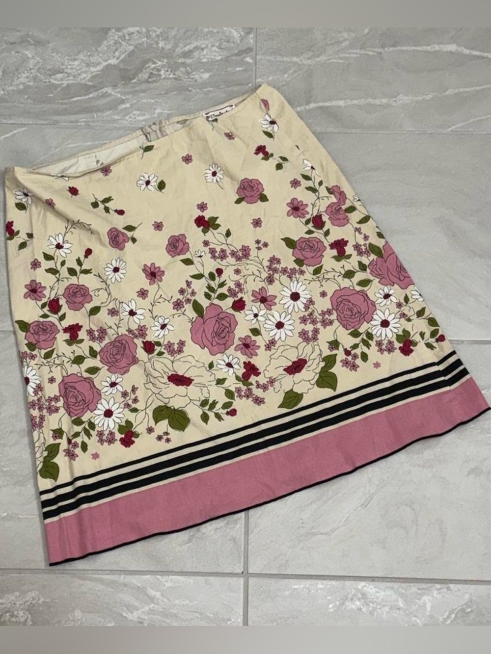 Vintage Soulmates Pink Floral Cream Mini A-Line Skirt Y2K Cottagecore
